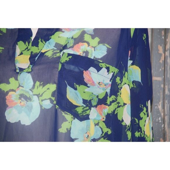 Liz Claiborne Women's Blue Floral Sheer Blouse Top Plus Size 1X V-Neck Long Slee - Picture 3 of 7